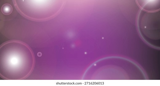Un fondo suave y abstracto en tonos de púrpura con destellos brillantes de la lente y luces bokeh circulares, creando una atmósfera de ensueño y etérea.