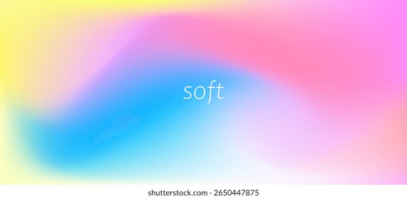 Fundo abstrato suave com mistura de gradiente pastel suave de amarelo, rosa e azul. Textura ondulada e fluída, perfeita para design moderno, arte digital ou branding.
