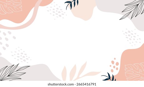 Soft Abstract Botanical Frame Elegant Pastel Background with Organic Leaves For Presentation
