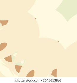 A soft, abstract composition with overlapping organic shapes in muted tones of cream, beige, tan, and pale green.