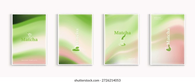 Fondos degradados abstractos suaves en tonos verde pastel y rosa, inspirados en los colores matcha latte de fresa. ideal para proyectos de marca, embalaje y diseño moderno. diseño de Vector.