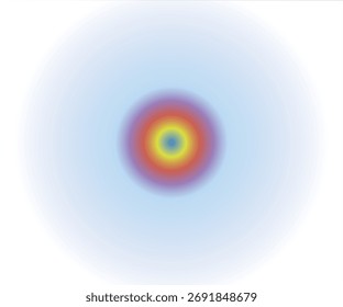 Soft abstract vector graphic with concentric rainbow gradient rings (yellow, red, blue, purple) and a light blue aura fading to white. Perfect for minimalist backgrounds, tech, and clean, modern 