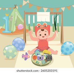 Soft and Adorable Zhuazhou Ceremony Illustration.
