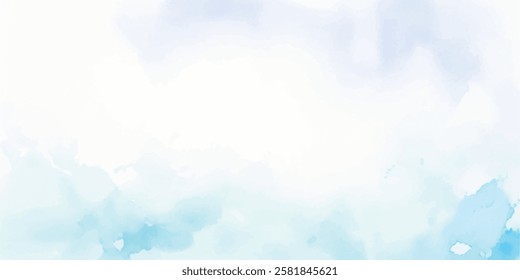 Soft and Airy Sky Blue Watercolor Blended with Wet White Paper, Evoking a Dreamlike Background with Subtle Textures and Fluid Brush Strokes, Capturing the Essence of Peace and Softness.
