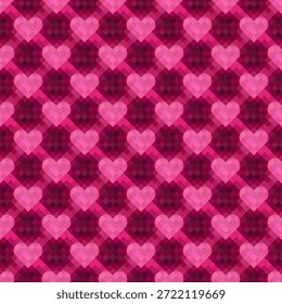 Weiche Argyle-Stil Herz nahtlose Muster mit gemischten rosa Tönen. Ideal für romantische Tapeten, Geschenkverpackungen, Modestoffe, Hochzeitsmaterialien und ganzjährig liebevolle visuelle Projekte.