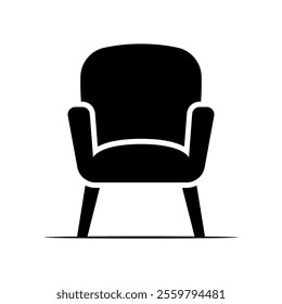 Soft armchair with backrest on legs icon. Black silhouette. Front view. Vector simple flat graphic illustration. Isolated object on white background. Isolate.