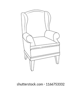 Soft armchair. Linear vector drawing. Hand-drawn illustration.