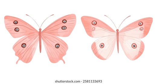 A soft and artistic watercolor illustration of two pink butterflies with intricate wing patterns, creating a delicate and nature-inspired aesthetic