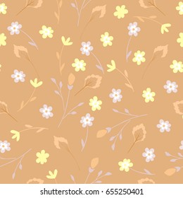 Soft autumn floral pattern. Seamless nature background with flowers and leaves for wrapping, textile, wallpaper, paper.