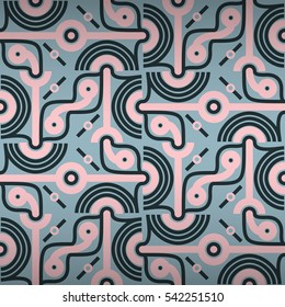 Soft baby blue fancy seamless pattern in primitive style. Knotty mosaic repeatable backdrop.
