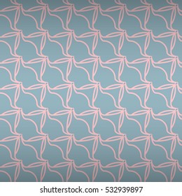 Soft baby blue geometric seamless pattern background in floral style. Entangled puzzle repeatable backdrop. Shining, symmetric design for surface, textile, curtain or other purpose.