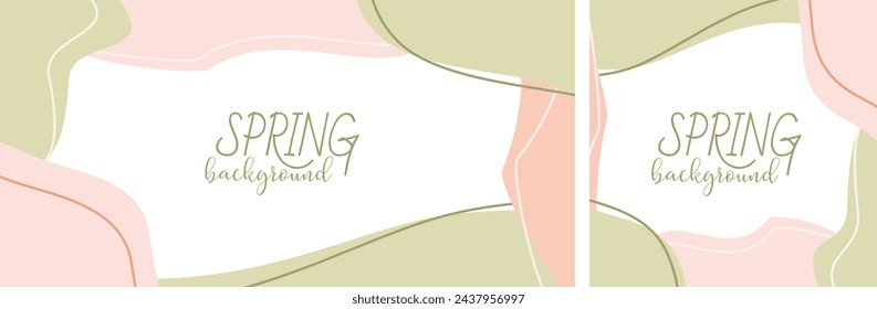 Soft Background Collection with Abstract Shapes in Spring or Summer colors. Vector Flat style Illustration for Banner, Poster, Social media Post, Decoration. Square and Rectangle Invitation, Card.