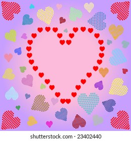 Soft background with colored hearts made of little hearts and space in the center for writing or image
