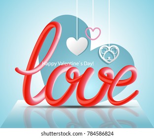 Soft background with hearts and letters LOVE. Happy Valentine`s Day. 