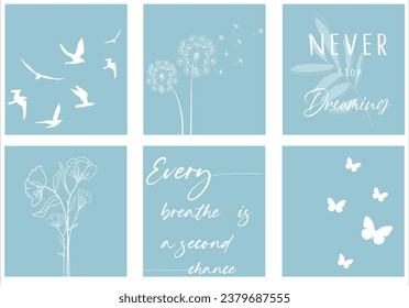 soft background on flower ,dandelion,butterfly,bird, leaf, positive slogan design vector