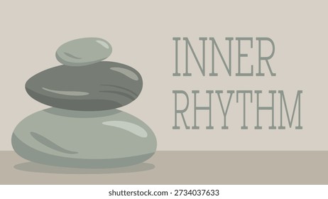 Anuncio suave con piedras suaves apiladas y el ritmo interior de las palabras en una paleta silenciosa tranquila