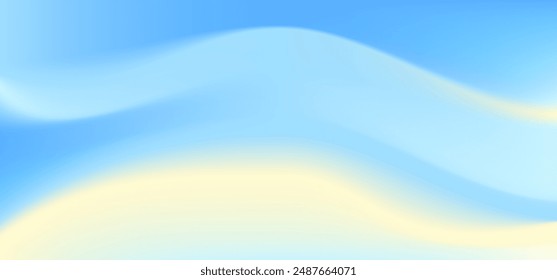 Suave y hermoso fondo abstracto azul y crema que fluye. Concepto de abstracción del cielo del paisaje nublado, fondo azul y crema que fluye del gradiente del color. Ilustración vectorial.