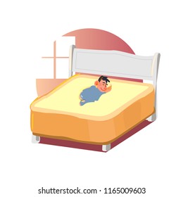 soft bed concept. big bread as bed with guy in the morning. goodmorning. softest bed - vector illustration