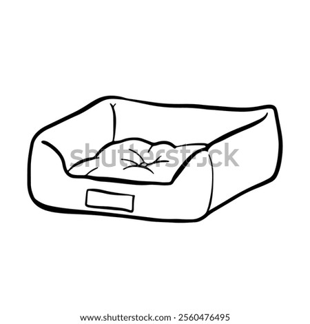 Soft bed for pets. Cat's favorite place. Sketch style Illustration for Pet shops, logo, postcards. Funny Crooked doodle vector icon.