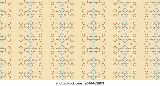 Soft beige background with symmetrical blue and brown ethnic motifs, ideal for minimalist textile and interior design themes.