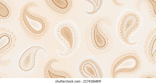 Weich beige, handgezeichnete Paisley-Ornament-Muster. Abstrakter trendiger ethnischer Stil. Modische Vektorvorlage für Ihr Design. 
