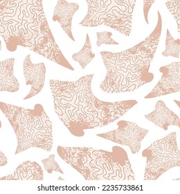 Soft beige seamless pattern with abstract shapes on a white square background. Used for printing on paper, fabric, packaging, wallpaper. Eps10.