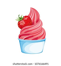 soft berry ice cream in a Cup. Vector illustration on white background.
delicious dessert, decorated with whipped cream, and strawberry 