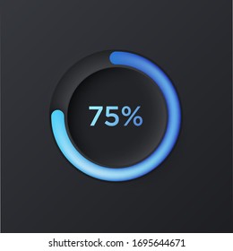 Soft blac circular counter for UI interface in neumorphism style. Trending Vector design UX element. 