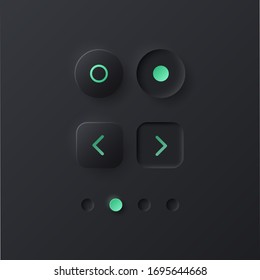 Soft Black Button Collection For UI Interface. Trending Vector Design UX Element. Neumorphism.