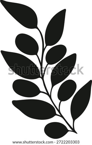 Soft black hand drawn olive branch, isolated botanical element for floral design