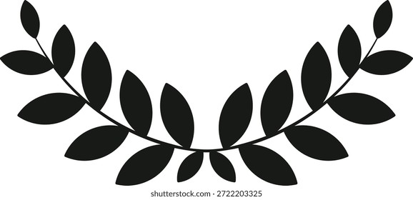 Soft black minimalist leaf branches vignette, botanical decorative element with copy space
