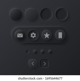 Soft black Neumorphism button collection for UI interface. Trending Vector design UX element. 