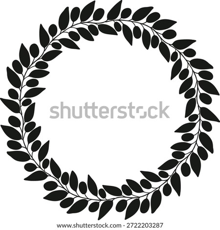 Soft black olive branch wreath, hand drawn botanical frame for invitation and harvest holiday design