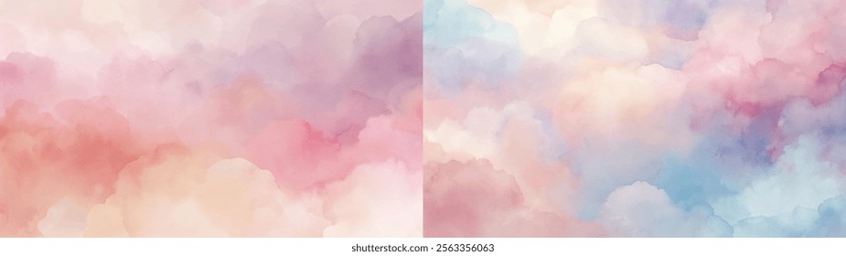 Soft, blended clouds in gentle hues create a tranquil and artistic atmosphere for designs.