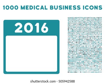 Soft Blue 2016 Year Calendar Template vector icon with 1000 medical business pictograms. Set style is flat bicolor symbols, soft blue colors, white background.