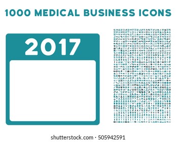 Soft Blue 2017 Year Calendar Template vector icon with 1000 medical business pictograms. Set style is flat bicolor symbols, soft blue colors, white background.