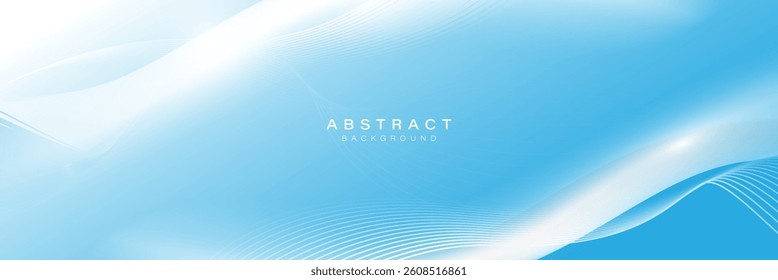 Soft blue abstract background with white flowing wave lines and gradient light effects