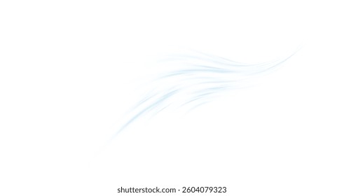 Soft blue air and water flow wave vector with curved motion wind PNG transparent glow. Clean fresh effect symbolizing filtration, purification, wind, aromatic spray. Ideal for eco or HVAC designs.	
