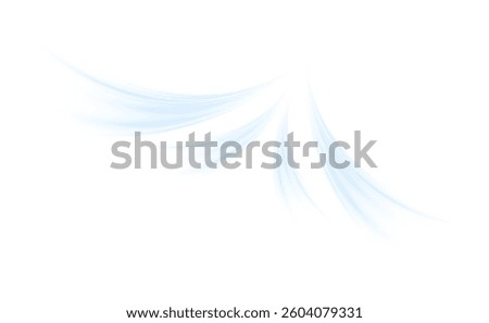 Soft blue air and water flow wave vector with curved motion wind PNG transparent glow. Clean fresh effect symbolizing filtration, purification, wind, aromatic spray. Ideal for eco or HVAC designs.	
