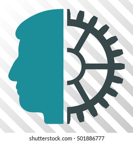 Soft Blue Android Head toolbar icon. Vector pictograph style is a flat bicolor symbol on diagonal hatch transparent background.