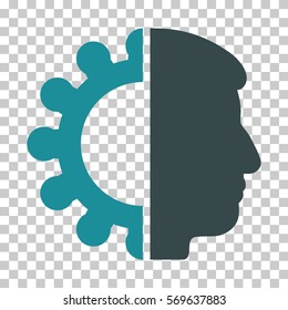 Soft Blue Android Head toolbar pictogram. Vector pictograph style is a flat bicolor symbol on chess transparent background.