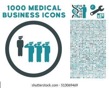Soft Blue Army Squad vector bicolor rounded icon. Image style is a flat icon symbol inside a circle, white background. Bonus set contains 1000 health care business design elements.