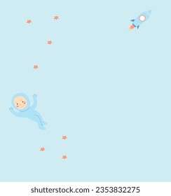 soft blue background with astronaut and rocket