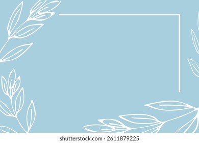 Soft blue background featuring intricate white floral hand drawn line art, perfect for invitations, presentations, or any creative project. Copy space
