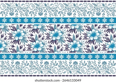 soft blue border pattern with minimal floral line elements and seamless botanical flow for stylish surface designs

