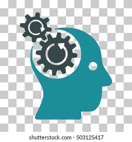 Soft Blue Brain Gears Rotation interface pictogram. Vector pictograph style is a flat bicolor symbol on chess transparent background.