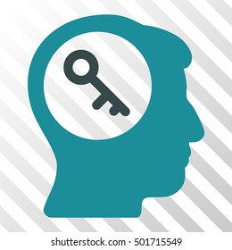 Soft Blue Brain Key interface icon. Vector pictogram style is a flat bicolor symbol on diagonal hatch transparent background.