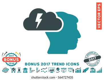 Soft Blue Brainstorming icon with bonus 2017 trend icon set. Vector illustration style is flat iconic bicolor symbols, white background.