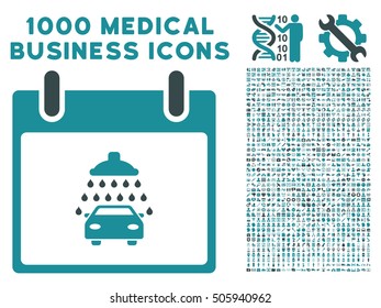 Soft Blue Car Shower Calendar Day vector icon with 1000 medical business pictograms. Set style is flat bicolor symbols, soft blue colors, white background.