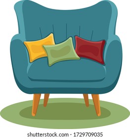 Soft blue chair with colorful pillows interior vector